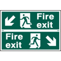 Fire exit man running arrow diagonally down left/right PVC 300mm x200mm 2 per sheet