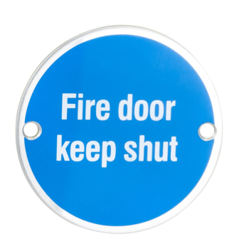EUROSPEC STEELWORX SIGNAGE SYMBOL FIRE DOOR KEEP SHUT 76mm dia EUROSPEC STEELWORX SIGNAGE SYMBOL FIRE DOOR KEEP SHUT 76mm dia