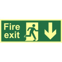 Photluminescent Fire Exit Sign (Arrow Down) 400x150mm (12413)