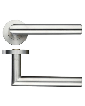 SATIN STAINLESS OVAL MITRED LEVER ON ROUND ROSE ZCS050SS