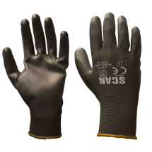 SCAN BLACK PU COATED GLOVES SIZE 9 PACK OF 12 pairs