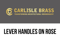 Carlisle Brass Lever Handles on Rose Carlisle Brass Lever Handles on Rose