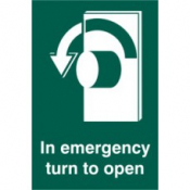 IN EMERGENCY TURN TO OPEN LEFT SAV 100mm x 150mm