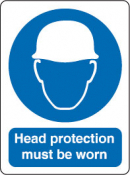 inchHead Protection Must Be Worninch Sign