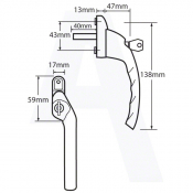 UPVC Espagnolette Window Handle Left Hand Silver
