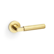 Hurricane Lever on Round Rose Knurled Style Satin Brass PVD