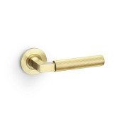 Harrier Lever on Round Rose Knurled Style Satin Brass PVD
