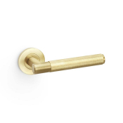 Spitfire Lever on Round Rose Knurled Style Satin Brass PVD