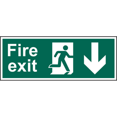 FIRE EXIT RUNNING MAN ARROW DOWN PVC 400mm x 150mm