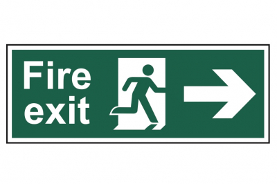 FIRE EXIT RUNNING MAN ARROW RIGHT PVC 400mm x 150mm