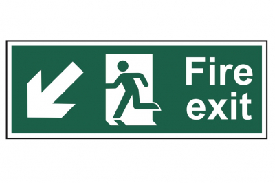 FIRE EXIT RUNNING MAN ARROW DOWN/LEFT PVC 400mmx150mm