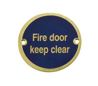 BRASS CIRCULAR SIGN 76mm FIRE DOOR KEEP CLEAR