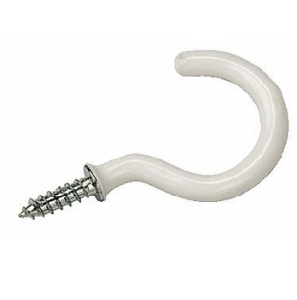 WHITE PLASTIC COATED CUP HOOK 51mm