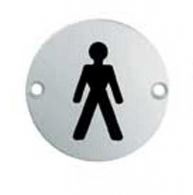 EUROSPEC MALE SYMBOL 76mm dia SEX1011BSS BRIGHT STAINLESS STEEL