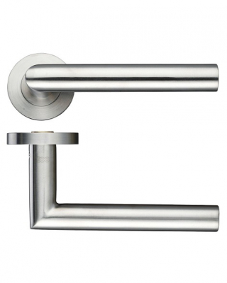 SATIN STAINLESS OVAL MITRED LEVER ON ROUND ROSE ZCS050SS