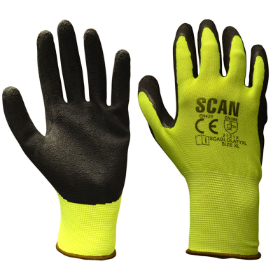 SCAN HI-VIS YELLOW FOAM LATEX COATED GLOVE SIZE 10 SCAGLOLATYXL