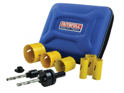 FAITHFULL FAIHSKE UNIVERSAL VARIPITCH HOLESAW ELECTRICIANS KIT 9 PIECE 15-51mm