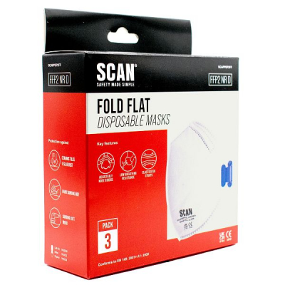 SCAN FFP2 FOLD FLAT DISPOSABLE DUST MASK PKT 3