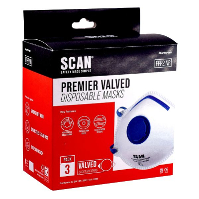 SCAN SCAPPEP2MV MOULDED DISPOS ABLE MASK VALVED FFP2 PACK 3