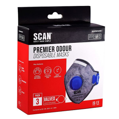 SCAN FOLD FLAT DISPOSABLE ODOUR MASK VALVED FFP2 PACK OF 3